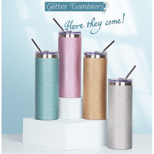 Mad Ally Glitter Skinny Tumbler With Straw Set